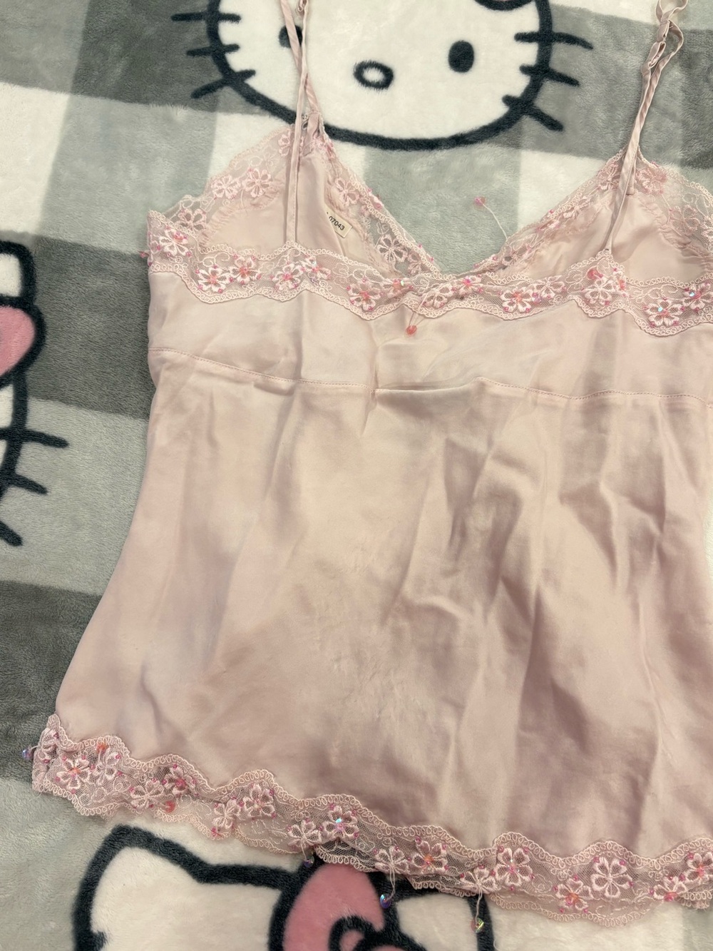 Ninety Pink 100% Silk Floral Lace Y2K Cami Top - Picture 8 of 10